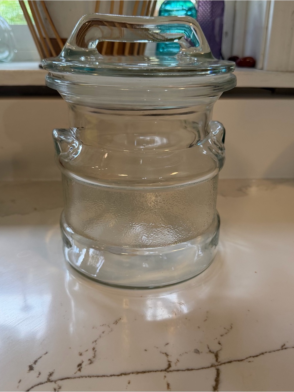 Vintage Clear Glass milk can shaped canister